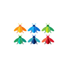6 housefly icons  vector  colorful  white background