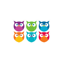 Fototapeta premium 6 owl icons vector colorful white background