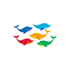 Fototapeta premium 6 whale icons vector colorful white background