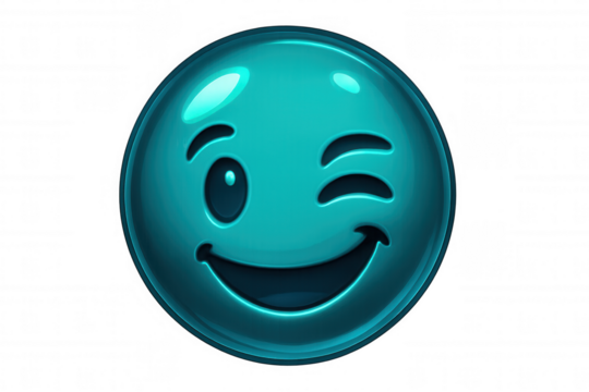 Turquoise winking emoji with a playful expression, conveying happiness and lightheartedness on a transparent background