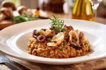 Aromatic risotto with grilled squid