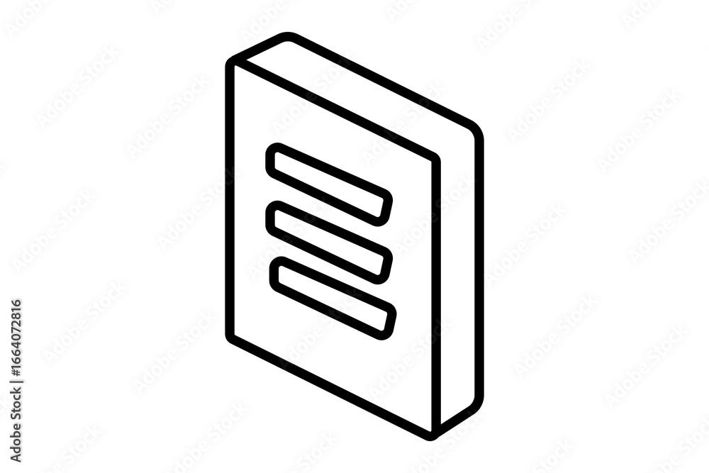 Aufkleber the image shows a 3d book icon with horizontal lines on the cover, representing text or content. ivi