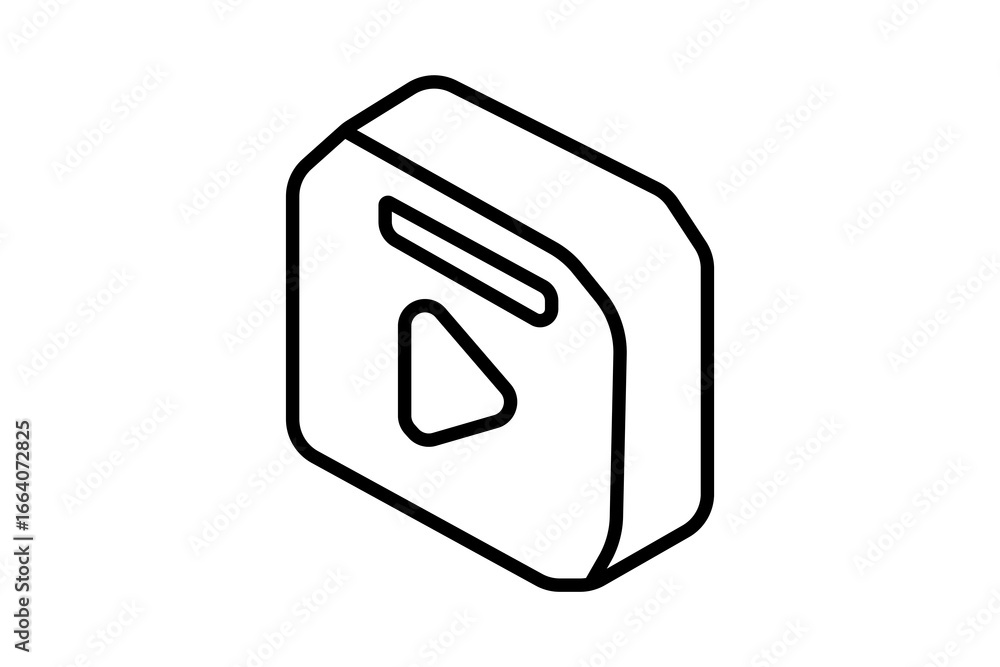 Fototapete the image shows a 3d play button icon inside a rounded rectangular block.