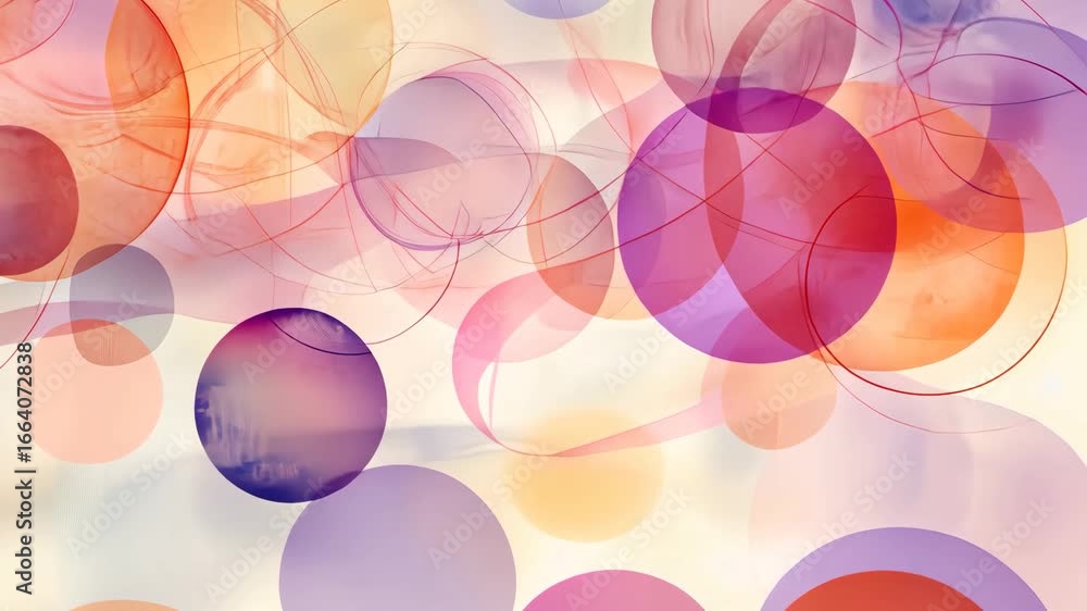 Poster abstract video with transparent colorful bubbles and flowing lines for backgrounds