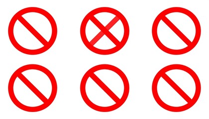 A collection of red prohibition signs against a white background.