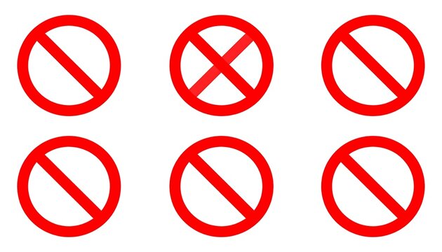 A collection of red prohibition signs against a white background.
