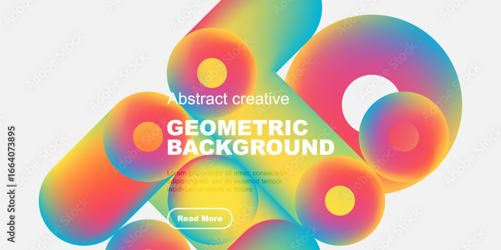 Poster vibrant fluid shapes overlap, creating colorful geometric background. text promotes further explorat