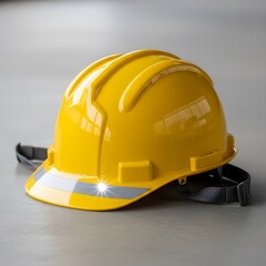 Bright Yellow Safety Helmet with Reflective Strip and Light.