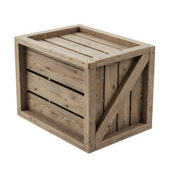 Wooden Crate Box Isolated on White or Transparent Background