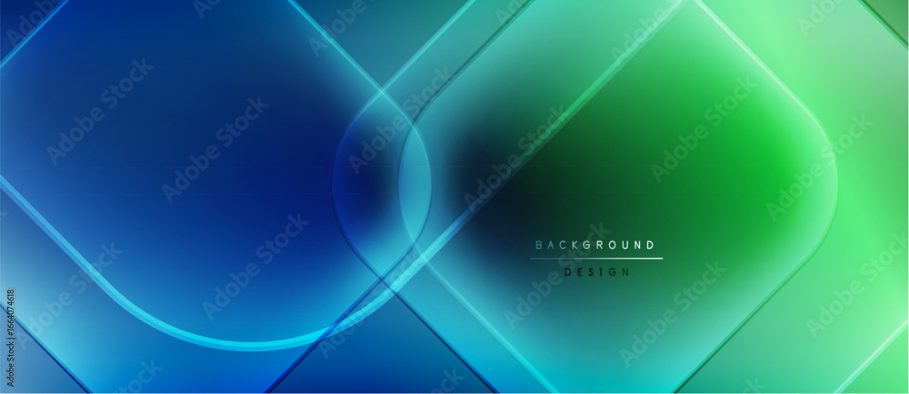 Poster abstract geometric design. blue, green gradients blend. lines create dynamic composition. modern aes