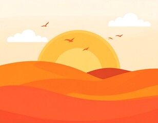 Warm sunset over orange dunes