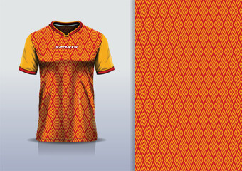 Sport jersey template diamond pattern vector design for football soccer, racing, running, e sports, red orange color © Nimpuna O