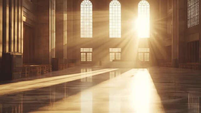 Ethereal illumination graces stately hall creating an atmosphere of grandeur