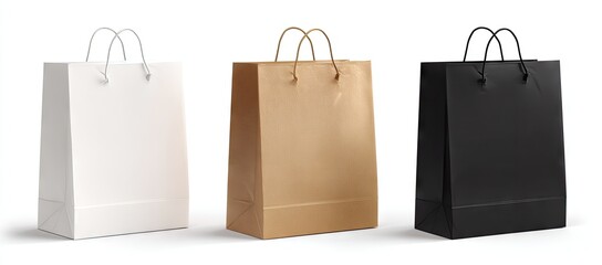 Three blank paper shopping bags in white, kraft, and black (2)