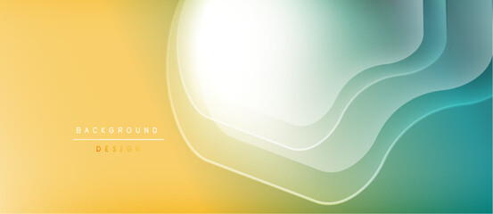 Abstract background features flowing layers. Gradient transitions from yellow to teal create dynamic visual effect. Minimalist design suitable for various projects.