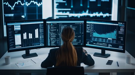 Business team collaborating in modern office, analyzing marketing automation dashboard with data charts, workflow diagrams, and AI driven insights on holographic screens.