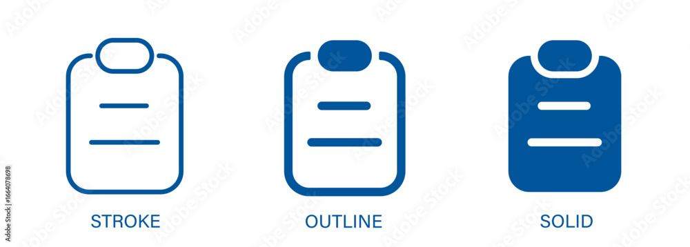 Poster clipboard icons with editable stroke, outline and solid styles. vector icons of record, list and pla