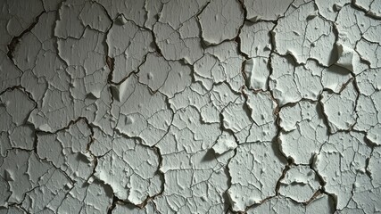 A close up view of a heavily cracked and textured white surface with dark lines and shadows visible