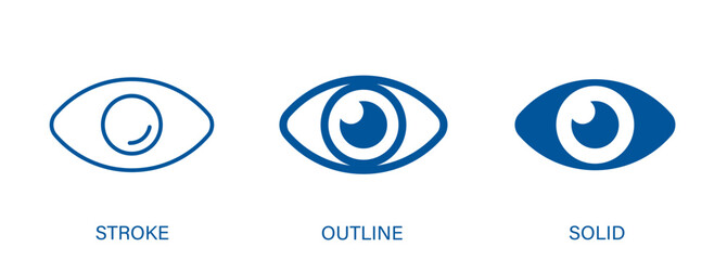 Eye icon with editable stroke, outline and solid styles. Vector icon for vision, eye health, view and tracking. © icon
