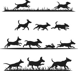 Dog running silhouette, playful dog vector, hunting dog illustration, running animals design, active pet silhouette, chasing motion graphic