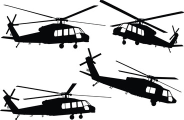 Helicopter silhouette, military aircraft vector, aviation design, transport helicopter graphic, rescue chopper illustration, isolated rotorcraft, flying vehicle artwork
