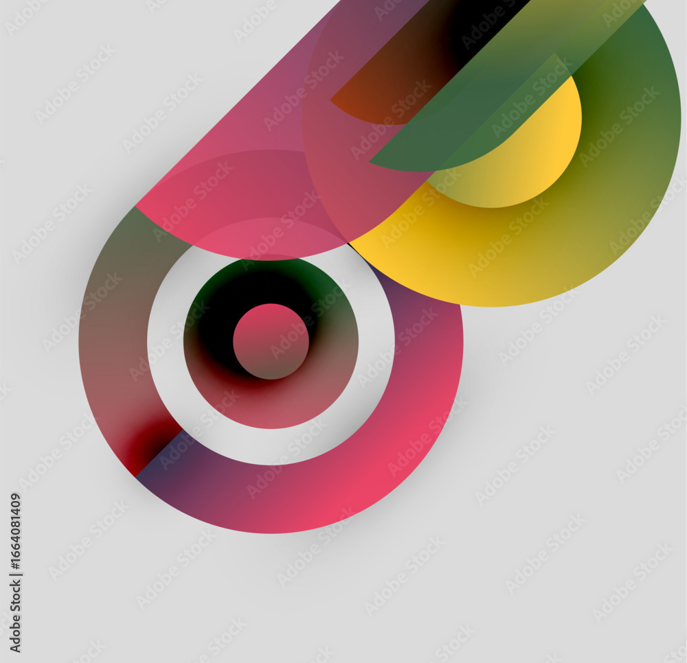 Poster abstract colorful circles overlap, creating dynamic visual composition. soft gradients enhance depth