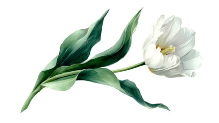 Obraz premium Beautiful white tulip flower floral botanical illustration spring blossom art
