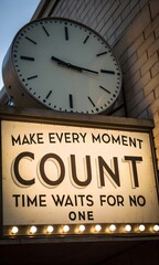 Obraz premium Clock Symbolizes Importance of Time with Motivational Message Display