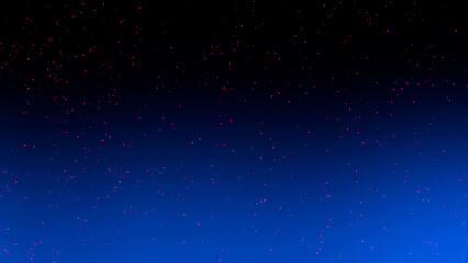 Vibrant pink particles drift across a deep blue gradient sky, creating a magical and ethereal atmosphere.