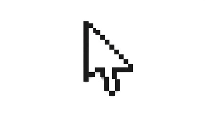 A simple, pixelated cursor arrow, displayed against a clean white background, with crisp lines and a classic design.