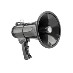Sleek metallic megaphone with ribbed handle and polished silver accents.