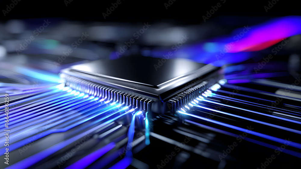 Poster advanced microprocessor with illuminated connections
