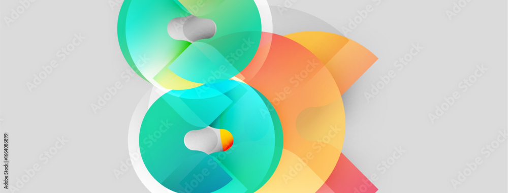 Poster abstract geometric composition. overlapping circles, vibrant colors, smooth gradients create modern 