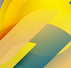 Abstract composition. Overlapping curved shapes create dynamic visual effect. Warm, cool tones blend seamlessly. Modern design.