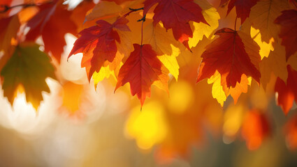 Vibrant Autumn Maple Leaves in Golden Sunlight.