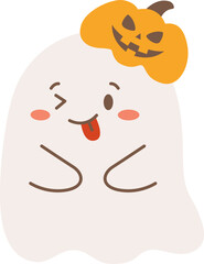 Whimsical Cartoon Ghost Pumpkin Hat Winking Illustration