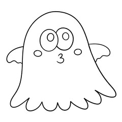 Cute cartoon ghost line icon isolated on transparent background