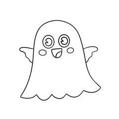 Cute cartoon ghost line icon isolated on transparent background
