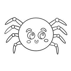 Cute cartoon spider line icon isolated on transparent background