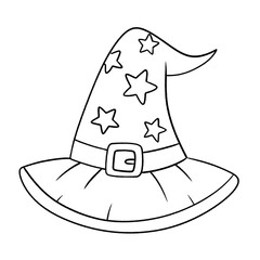 witch hat with stars line icon isolated on transparent background