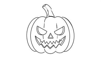A spooky, outlined Halloween pumpkin with an intense, mischievous expression.