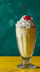 Milkshake with a Cherry on a Contrasting Background