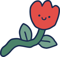 Cute Red Blooming Flower Joyful Illustration