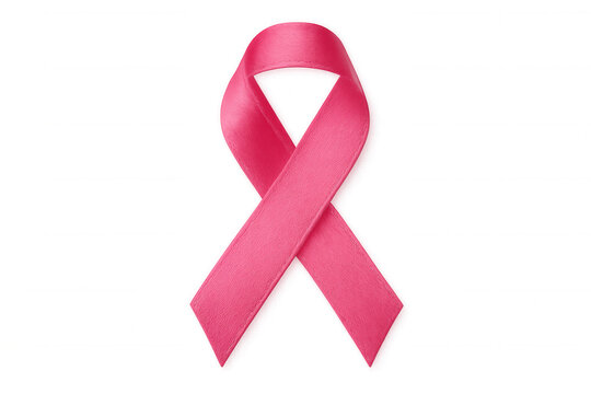 Pink breast cancer awareness ribbon symbolizing solidarity, resting against transparent backdrop