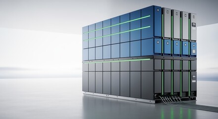 Stacked server units with green accents