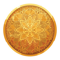  Ornate gold coin with a mandala design, a beautiful and intricate illustration of spiritual or decorative themes.