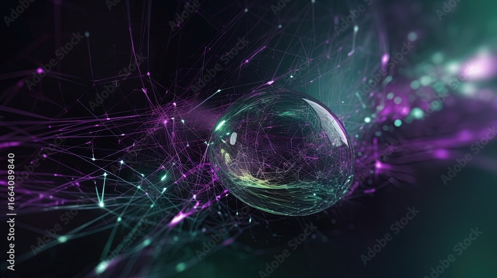 Aufkleber Futuristic abstract network of glowing digital connections and flowing data streams in cyberspace