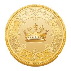 A detailed golden coin with a royal crown, a classic fantasy currency for games, apps, and digital platforms. © firstprincess
