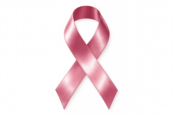Pink ribbon symbolizing breast cancer awareness, support, and hope on a transparent background
