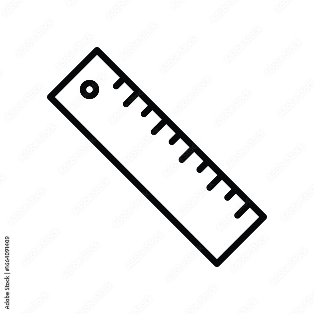 Poster a blackoutlined ruler icon featuring a circular hole measurement markings and a tilted rectangular s